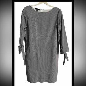 LAFAYETTE 148 New York 3/4 Sleeve Shift Dress Pockets Striped Medium WORN ONCE